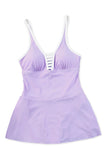 LC443469-8-S, LC443469-8-M, LC443469-8-L, LC443469-8-XL, LC443469-8-2XL, Purple Women's One Piece Swimdress Skirted Strappy V Neck Side Split One-piece Bathing Suit