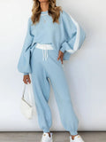 LC622153-4-S, LC622153-4-M, LC622153-4-L, LC622153-4-XL, Sky Blue Women's Two Piece Outfits Striped Sweatshirt Jogger Pants Tracksuit