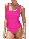 LC415778-6-S, LC415778-6-M, LC415778-6-L, LC415778-6-XL, Rose Tankini Swimsuits for Women Ruched High Cut Cheeky Bikini Bottom Two Piece Bathing Suits