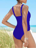 LC415778-205-S, LC415778-205-M, LC415778-205-L, LC415778-205-XL, Sapphire Blue Tankini Swimsuits for Women Ruched High Cut Cheeky Bikini Bottom Two Piece Bathing Suits