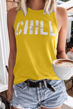 LC256898-7-S, LC256898-7-M, LC256898-7-L, LC256898-7-XL, LC256898-7-2XL, Yellow CHILL Graphic Tank Tops for Womens Summer Sleeveless Vest T Shirt