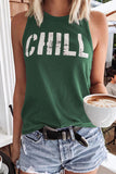 LC256898-9-S, LC256898-9-M, LC256898-9-L, LC256898-9-XL, LC256898-9-2XL, Green CHILL Graphic Tank Tops for Womens Summer Sleeveless Vest T Shirt