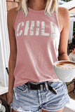 LC256898-10-S, LC256898-10-M, LC256898-10-L, LC256898-10-XL, LC256898-10-2XL, Pink CHILL Graphic Tank Tops for Womens Summer Sleeveless Vest T Shirt