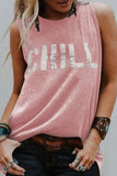 LC256898-10-S, LC256898-10-M, LC256898-10-L, LC256898-10-XL, LC256898-10-2XL, Pink CHILL Graphic Tank Tops for Womens Summer Sleeveless Vest T Shirt