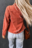 LC8511504-3-S, LC8511504-3-M, LC8511504-3-L, LC8511504-3-XL, LC8511504-3-2XL, Red Women's Jean Jacket Long Sleeve Lapel Distressed Raw Hem Buttons Denim Coat