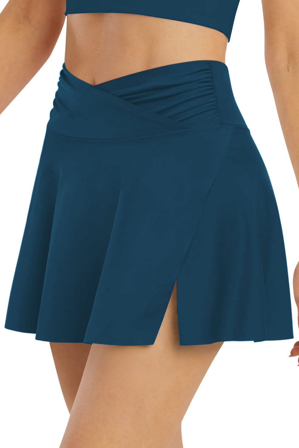 LC472305-105-S, LC472305-105-M, LC472305-105-L, LC472305-105-XL, LC472305-105-2XL, Blue Women's High Waisted Swim Skirt Flared Swim Skirt