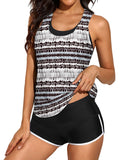 3 Piece Swimsuits Bathing Suits T-Back Printed Sporty Racerback Tankini Set