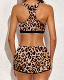 LC415772-20-S, LC415772-20-M, LC415772-20-L, LC415772-20-XL, LC415772-20-2XL, Leopard 3 Piece Swimsuits for Women Printed Sporty Racerback Tankini Swimsuit