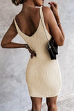 LC2211331-1-S, LC2211331-1-M, LC2211331-1-L, LC2211331-1-XL, LC2211331-1-2XL, White Women's Summer Tank Dress Knit V Neck Sleeveless Bodycon Ribbed Dresses