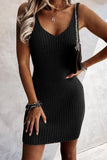 LC2211331-2-S, LC2211331-2-M, LC2211331-2-L, LC2211331-2-XL, LC2211331-2-2XL, Black Women's Summer Tank Dress Knit V Neck Sleeveless Bodycon Ribbed Dresses