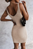 LC2211331-16-S, LC2211331-16-M, LC2211331-16-L, LC2211331-16-XL, Khaki Women's Summer Tank Dress Knit V Neck Sleeveless Bodycon Ribbed Dresses