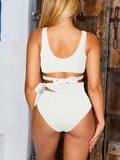 LC433735-1-S, LC433735-1-M, LC433735-1-L, LC433735-1-XL, White Women's Bikini Swimsuit Front Cross Cut Out Tie Two Piece Bathing Suit