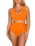 LC433735-3014-S, LC433735-3014-M, LC433735-3014-L, LC433735-3014-XL, Vitality Orange Women's Bikini Swimsuit Front Cross Cut Out Tie Two Piece Bathing Suit