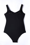 LC443354-2-S, LC443354-2-M, LC443354-2-L, LC443354-2-XL, LC443354-2-2XL, Black Women One Piece Swimsuit Striped Pattern Print Sleeveless Bathing Suit
