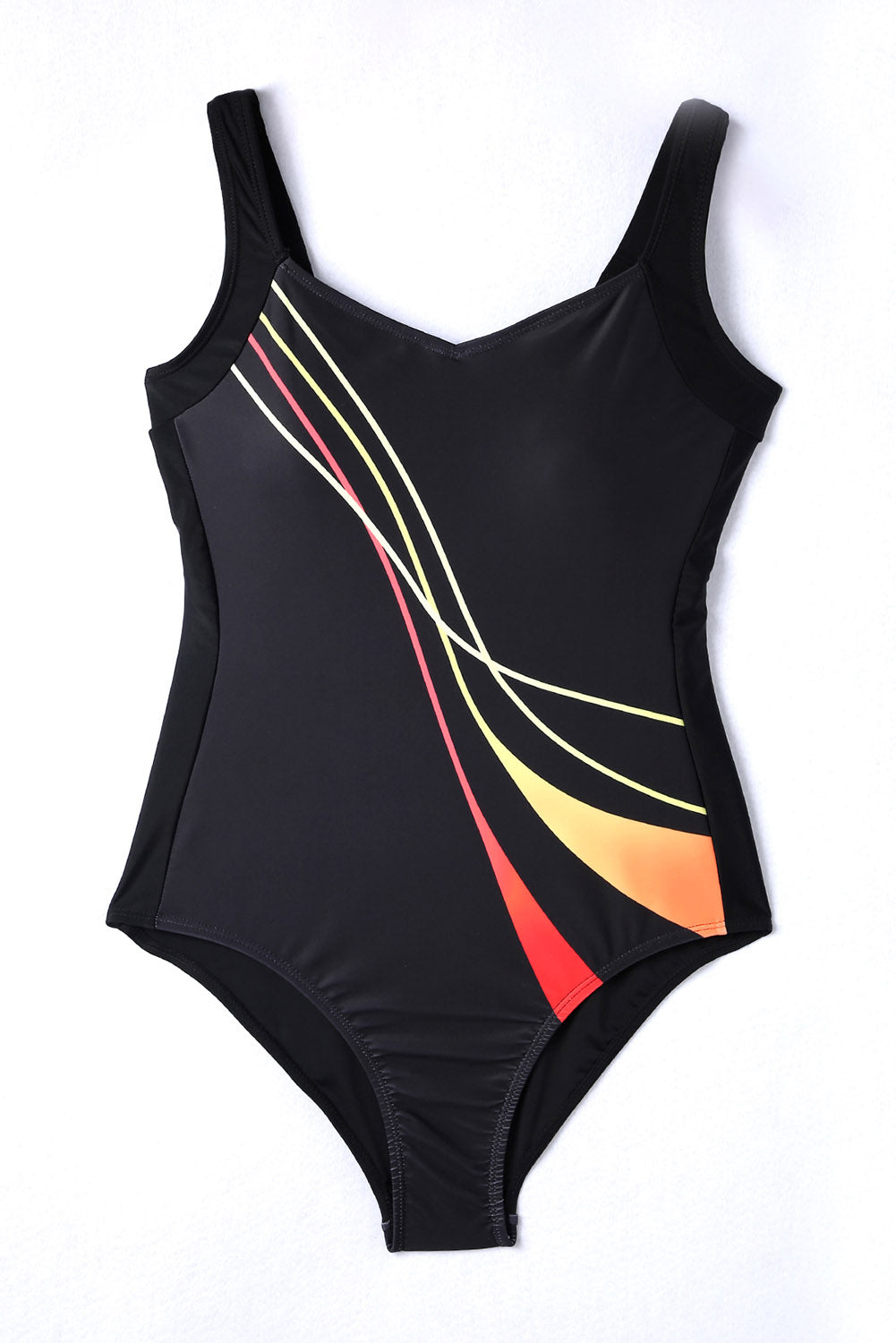 LC443354-2-S, LC443354-2-M, LC443354-2-L, LC443354-2-XL, LC443354-2-2XL, Black Women One Piece Swimsuit Striped Pattern Print Sleeveless Bathing Suit