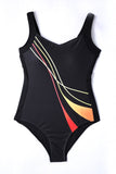 LC443354-2-S, LC443354-2-M, LC443354-2-L, LC443354-2-XL, LC443354-2-2XL, Black Women One Piece Swimsuit Striped Pattern Print Sleeveless Bathing Suit