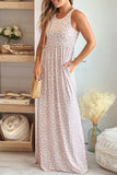 LC6114121-10-S, LC6114121-10-M, LC6114121-10-L, LC6114121-10-XL, Pink Women's Summer Sleeveless Loose Maxi Dress Leopard Print Pocketed Long Dress
