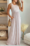 LC6114121-10-S, LC6114121-10-M, LC6114121-10-L, LC6114121-10-XL, Pink Women's Summer Sleeveless Loose Maxi Dress Leopard Print Pocketed Long Dress