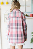 LC2552972-10-S, LC2552972-10-M, LC2552972-10-L, LC2552972-10-XL, LC2552972-10-2XL, Pink Womens Plaid Button Up Patch Pocket Shirt Oversized Tops Jacket