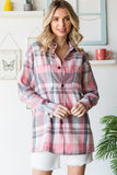 LC2552972-10-S, LC2552972-10-M, LC2552972-10-L, LC2552972-10-XL, LC2552972-10-2XL, Pink Womens Plaid Button Up Patch Pocket Shirt Oversized Tops Jacket