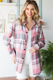 LC2552972-10-S, LC2552972-10-M, LC2552972-10-L, LC2552972-10-XL, LC2552972-10-2XL, Pink Womens Plaid Button Up Patch Pocket Shirt Oversized Tops Jacket