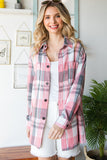 LC2552972-10-S, LC2552972-10-M, LC2552972-10-L, LC2552972-10-XL, LC2552972-10-2XL, Pink Womens Plaid Button Up Patch Pocket Shirt Oversized Tops Jacket