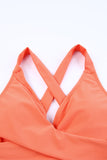 LC415776-14-S, LC415776-14-M, LC415776-14-L, LC415776-14-XL, LC415776-14-2XL, Orange Women Criss Cross Back Tie Ruched Ruffled Tankini Bathing Suit with Shorts
