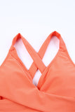 LC415776-14-S, LC415776-14-M, LC415776-14-L, LC415776-14-XL, LC415776-14-2XL, Orange Women Criss Cross Back Tie Ruched Ruffled Tankini Bathing Suit with Shorts