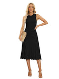 LC273384-2-S, LC273384-2-M, LC273384-2-L, LC273384-2-XL, Black Women's Knit Tank Dresses Vacation Sleeveless Ribbed Swing Party Midi Dresses