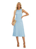 LC273384-4-S, LC273384-4-M, LC273384-4-L, LC273384-4-XL, Sky Blue Women's Knit Tank Dresses Vacation Sleeveless Ribbed Swing Party Midi Dresses