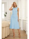 LC273384-4-S, LC273384-4-M, LC273384-4-L, LC273384-4-XL, Sky Blue Women's Knit Tank Dresses Vacation Sleeveless Ribbed Swing Party Midi Dresses