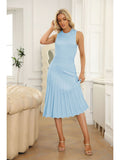 LC273384-4-S, LC273384-4-M, LC273384-4-L, LC273384-4-XL, Sky Blue Women's Knit Tank Dresses Vacation Sleeveless Ribbed Swing Party Midi Dresses