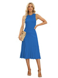 LC273384-5-S, LC273384-5-M, LC273384-5-L, LC273384-5-XL, Blue Women's Knit Tank Dresses Vacation Sleeveless Ribbed Swing Party Midi Dresses