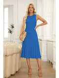 LC273384-5-S, LC273384-5-M, LC273384-5-L, LC273384-5-XL, Blue Women's Knit Tank Dresses Vacation Sleeveless Ribbed Swing Party Midi Dresses