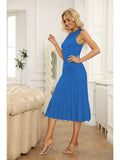 LC273384-5-S, LC273384-5-M, LC273384-5-L, LC273384-5-XL, Blue Women's Knit Tank Dresses Vacation Sleeveless Ribbed Swing Party Midi Dresses