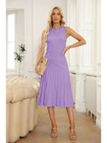 LC273384-8-S, LC273384-8-M, LC273384-8-L, LC273384-8-XL, Purple Women's Knit Tank Dresses Vacation Sleeveless Ribbed Swing Party Midi Dresses