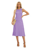LC273384-8-S, LC273384-8-M, LC273384-8-L, LC273384-8-XL, Purple Women's Knit Tank Dresses Vacation Sleeveless Ribbed Swing Party Midi Dresses