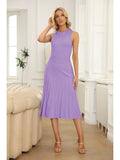 LC273384-8-S, LC273384-8-M, LC273384-8-L, LC273384-8-XL, Purple Women's Knit Tank Dresses Vacation Sleeveless Ribbed Swing Party Midi Dresses