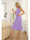 LC273384-8-S, LC273384-8-M, LC273384-8-L, LC273384-8-XL, Purple Women's Knit Tank Dresses Vacation Sleeveless Ribbed Swing Party Midi Dresses