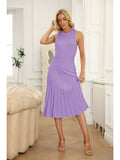 LC273384-8-S, LC273384-8-M, LC273384-8-L, LC273384-8-XL, Purple Women's Knit Tank Dresses Vacation Sleeveless Ribbed Swing Party Midi Dresses