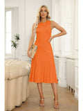 LC273384-14-S, LC273384-14-M, LC273384-14-L, LC273384-14-XL, Orange Women's Knit Tank Dresses Vacation Sleeveless Ribbed Swing Party Midi Dresses