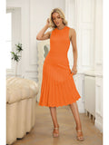 LC273384-14-S, LC273384-14-M, LC273384-14-L, LC273384-14-XL, Orange Women's Knit Tank Dresses Vacation Sleeveless Ribbed Swing Party Midi Dresses