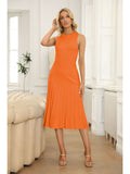 LC273384-14-S, LC273384-14-M, LC273384-14-L, LC273384-14-XL, Orange Women's Knit Tank Dresses Vacation Sleeveless Ribbed Swing Party Midi Dresses