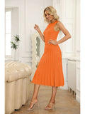 LC273384-14-S, LC273384-14-M, LC273384-14-L, LC273384-14-XL, Orange Women's Knit Tank Dresses Vacation Sleeveless Ribbed Swing Party Midi Dresses