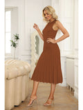 LC273384-17-S, LC273384-17-M, LC273384-17-L, LC273384-17-XL, Brown Women's Knit Tank Dresses Vacation Sleeveless Ribbed Swing Party Midi Dresses