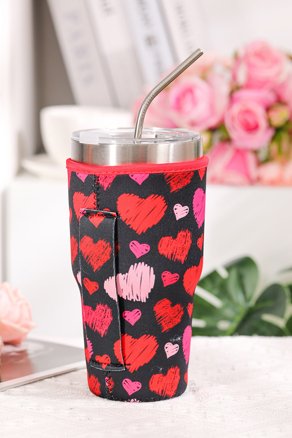BH05482-22, Multicolor 30OZ Heart Print Valentine's Day Gifts Cup Cover Holder