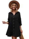 LC6113665-2-S, LC6113665-2-M, LC6113665-2-L, LC6113665-2-XL, Black Women's V Neck Long Sleeve Shirt Dress Button Down Tunic Top Casual Blouse