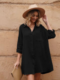 LC6113665-2-S, LC6113665-2-M, LC6113665-2-L, LC6113665-2-XL, Black Women's V Neck Long Sleeve Shirt Dress Button Down Tunic Top Casual Blouse