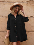 LC6113665-2-S, LC6113665-2-M, LC6113665-2-L, LC6113665-2-XL, Black Women's V Neck Long Sleeve Shirt Dress Button Down Tunic Top Casual Blouse