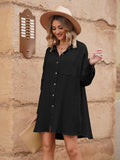 LC6113665-2-S, LC6113665-2-M, LC6113665-2-L, LC6113665-2-XL, Black Women's V Neck Long Sleeve Shirt Dress Button Down Tunic Top Casual Blouse